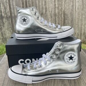 Converse Chuck Taylor All Star Hi Metallic Shoe Men 7 Women 9 Silver A14875C NEW